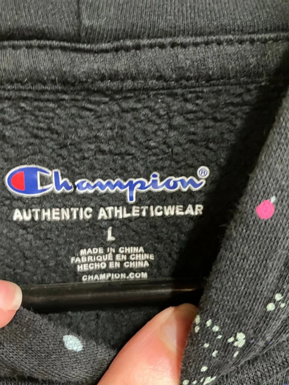 Champion Hoodie Kids Girls L Black Paint Splatter Pullover Graphic Sweatshirt